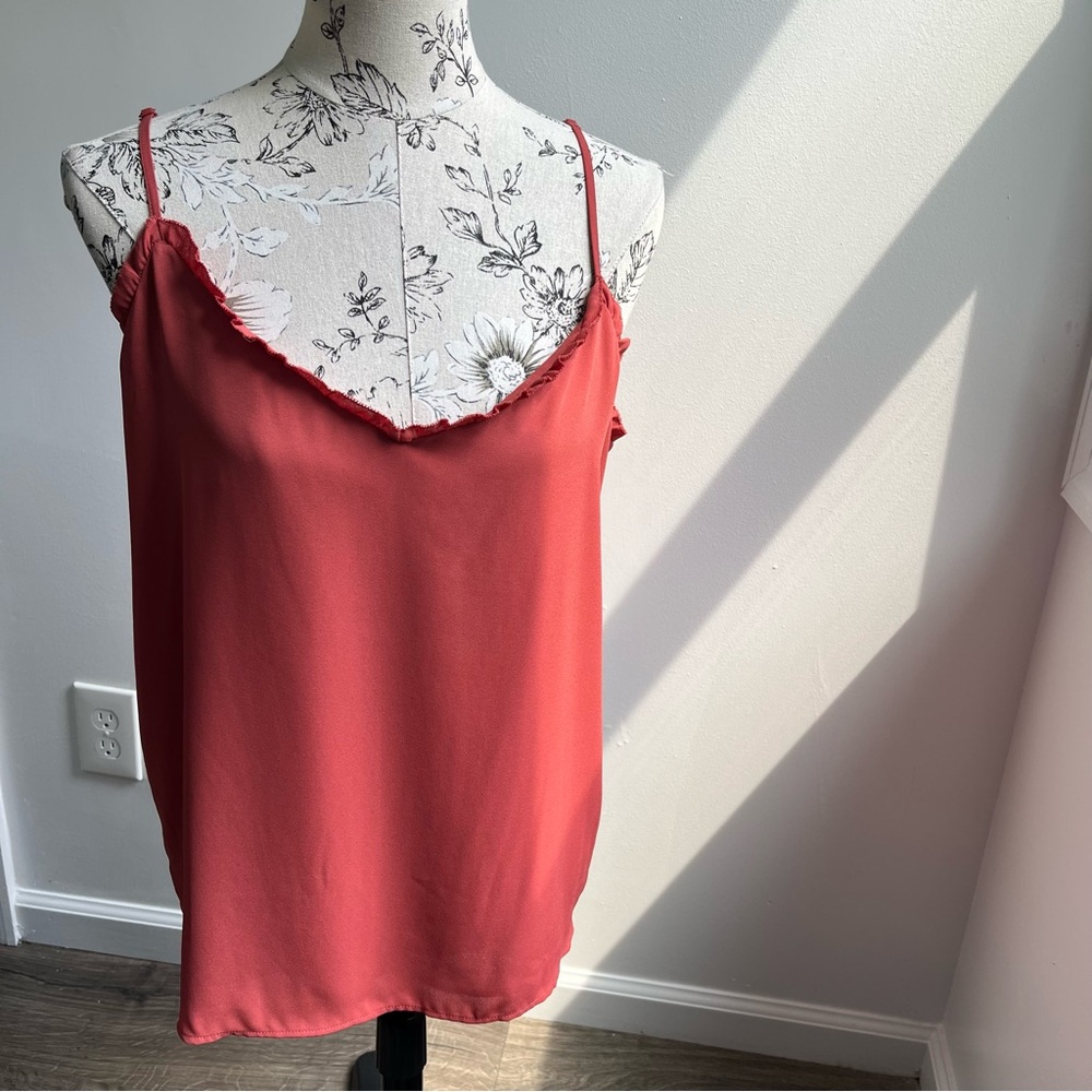 LOFT Women’s Ruffle Spaghetti Strap Camisole in Coral Size Large L